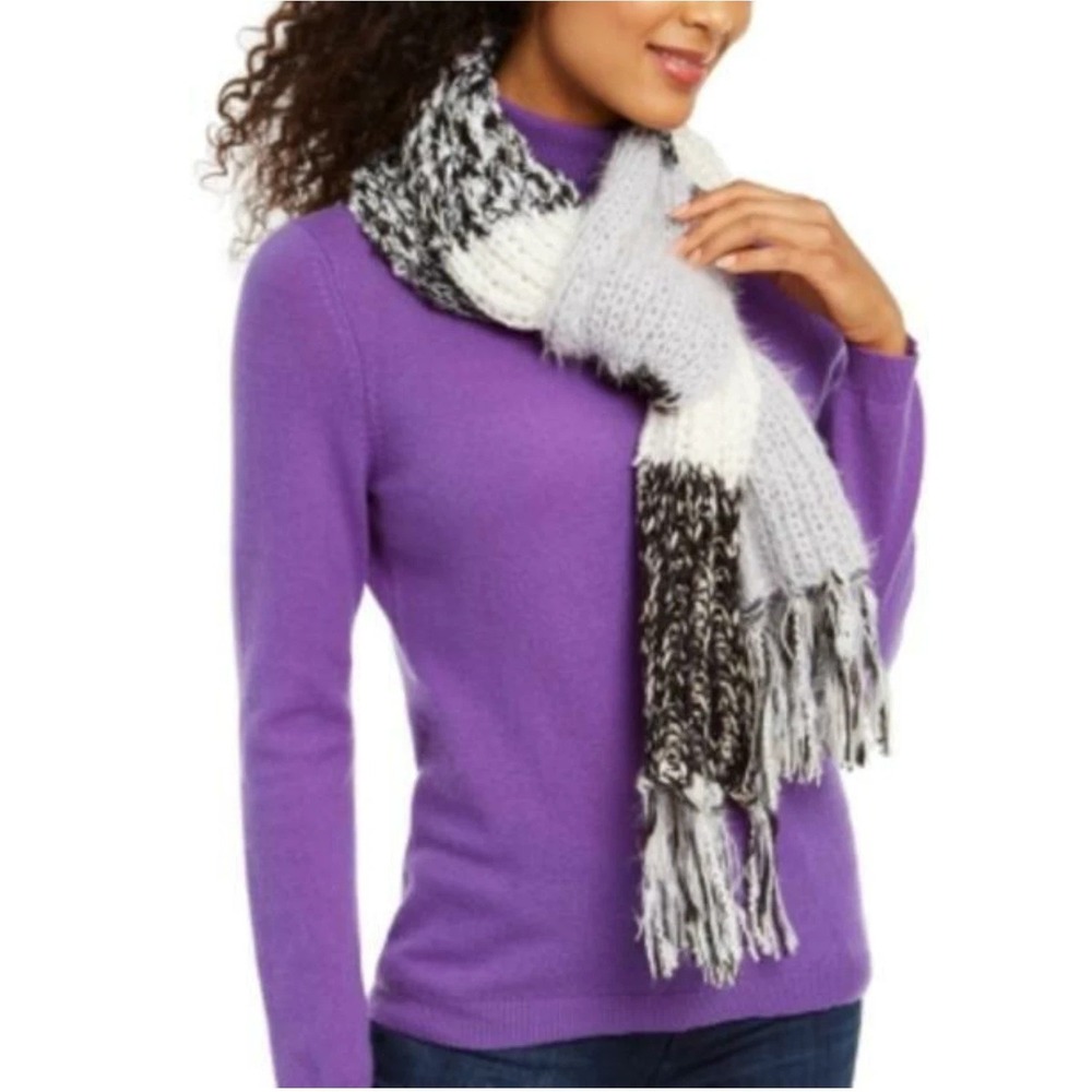 INC International Concepts Colorblocked Fringe Muffler Scarf Black New w/Tag
